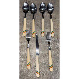 Lot Of 7 Vintage Rainbow Eme 18/10 Italy Silverware Spoons Forks Knife
